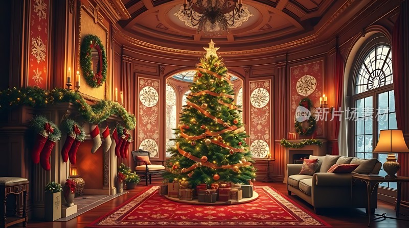 圣诞树下的温馨客厅