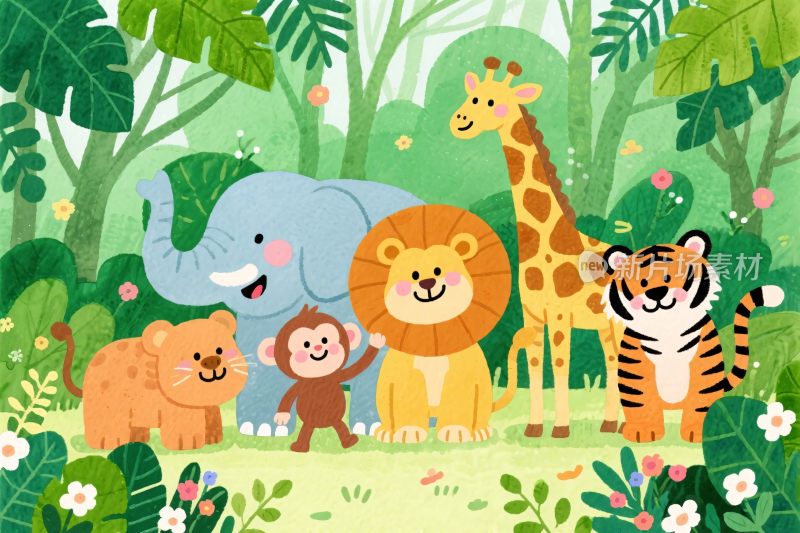 森林中的动物卡通群