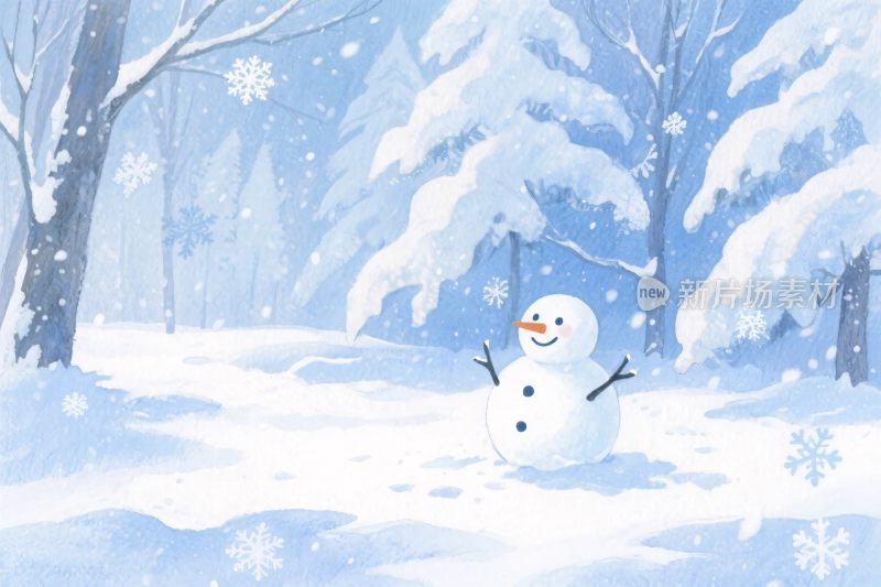 冬日雪地雪人插画