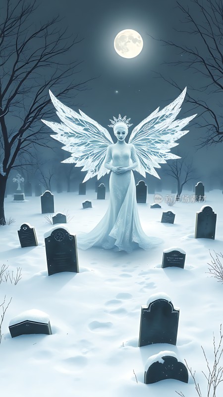 雪夜墓园中的天使
