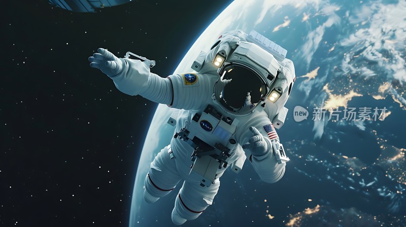 宇航员太空漫步地球背景