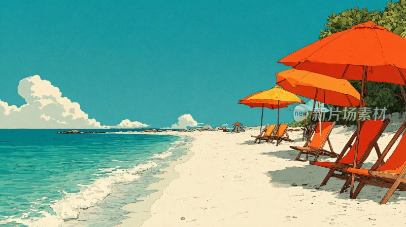 夏日海边沙滩休闲场景