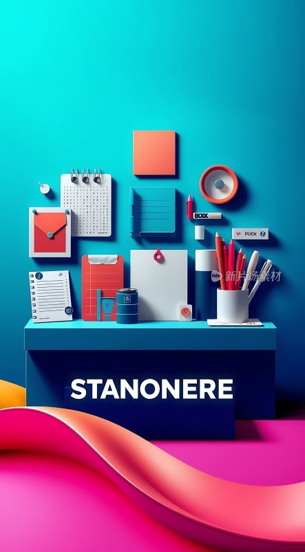 办公必备用品展示色彩鲜艳设计现代