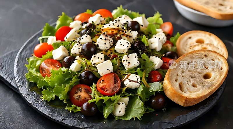 清新沙拉配面包片