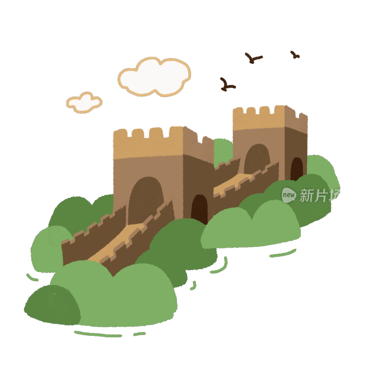 卡通风格的长城风景插画