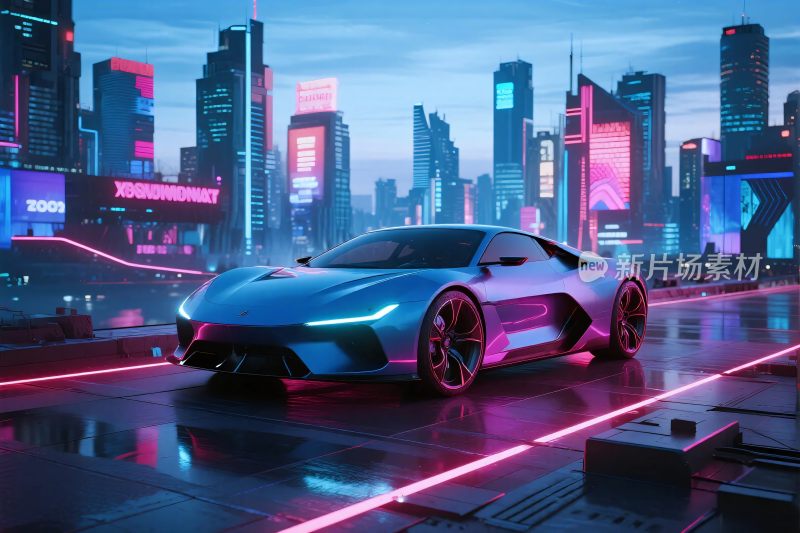 未来都市霓虹跑车场景