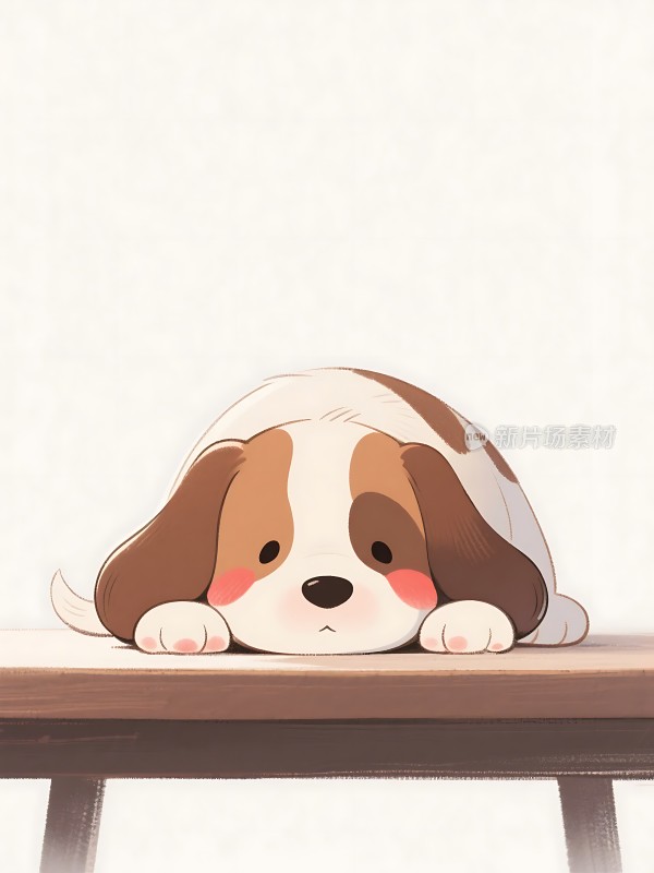 可爱小狗趴在桌子上