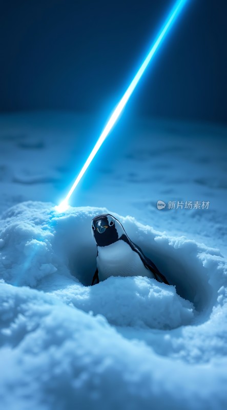 雪地探出头的小企鹅