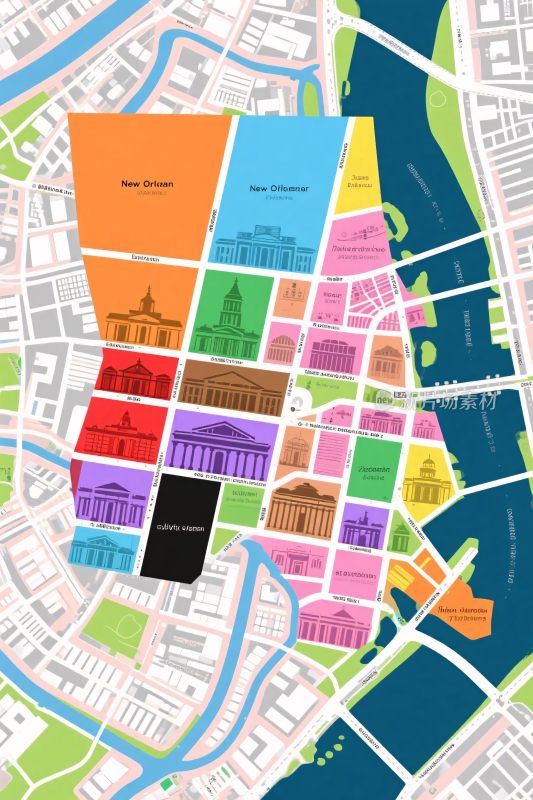 城市区域划分插画地图