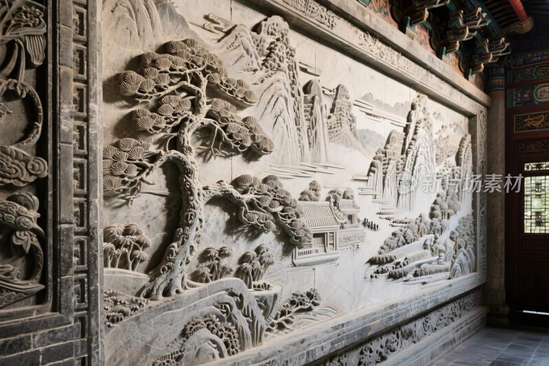 古代山水浮雕壁画