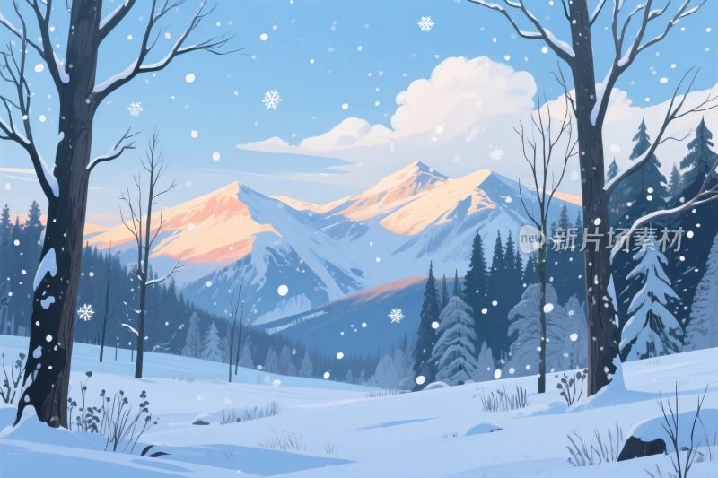 冬日雪山雪景插画