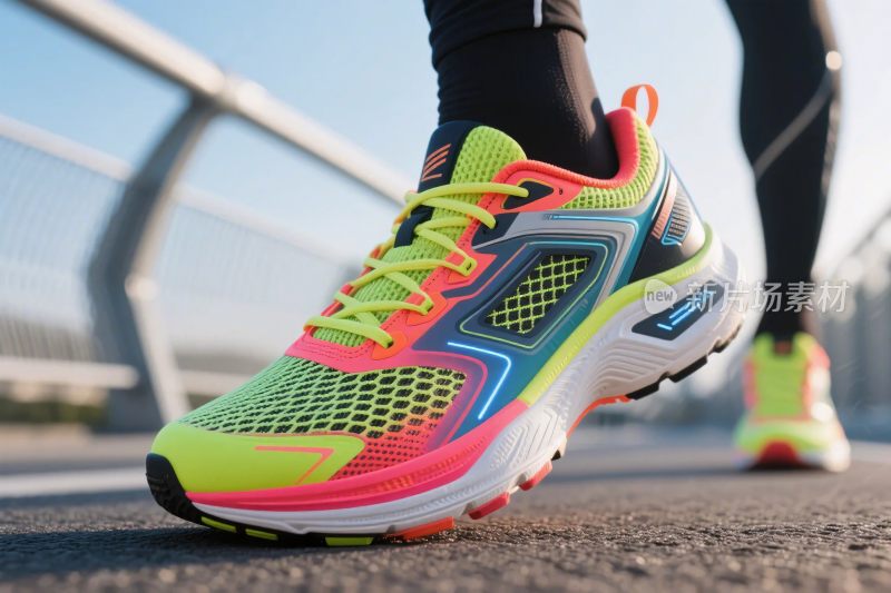 亮色运动跑鞋特写
