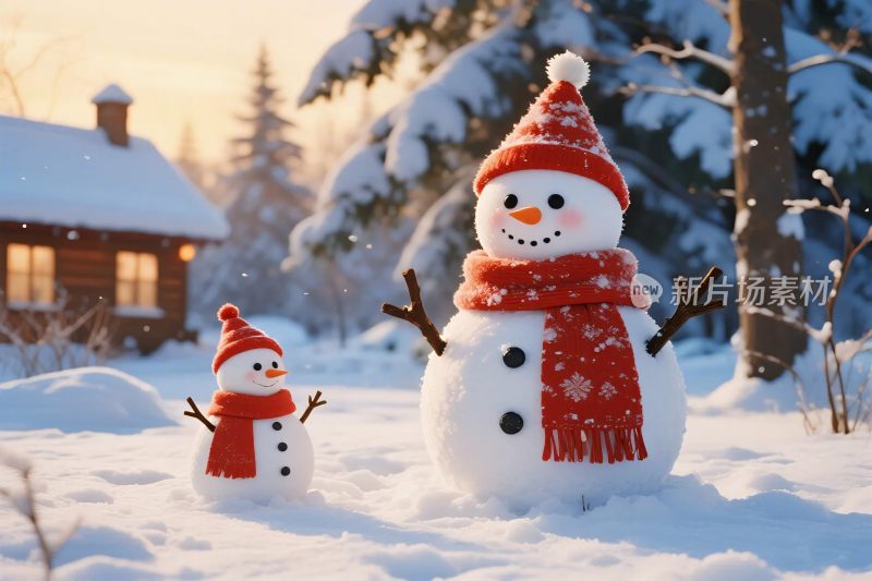 冬日雪景雪人组合