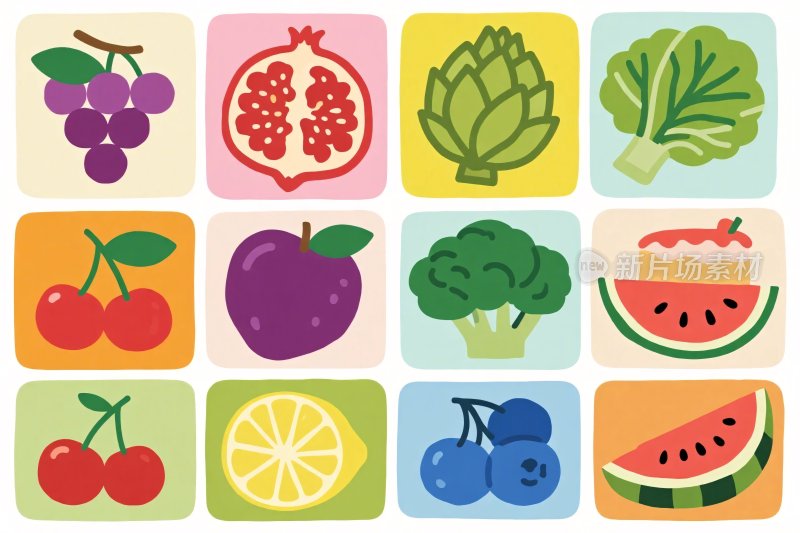 卡通水果蔬菜插画集合