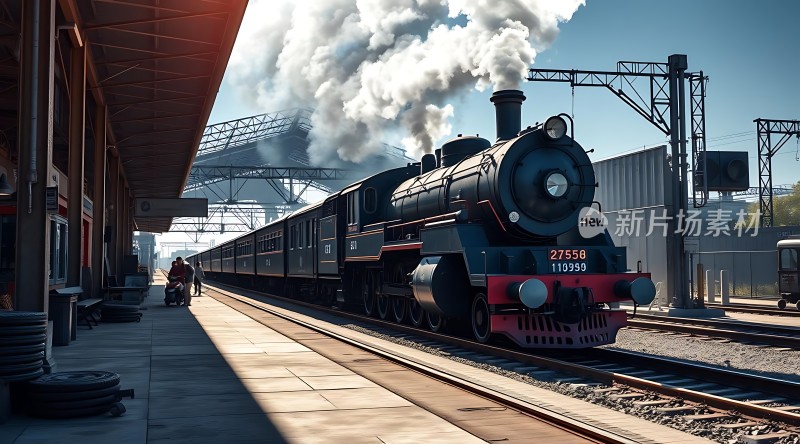 蒸汽火车驶入站台阳光下的经典场景