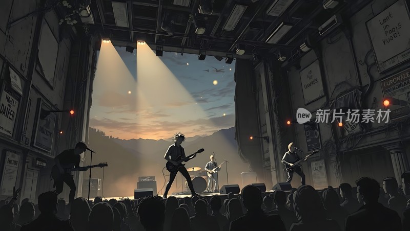 舞台灯光下的乐队演出