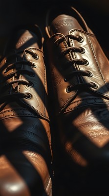 阳光下的棕色皮鞋