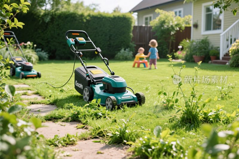 庭院草坪与电动割草机