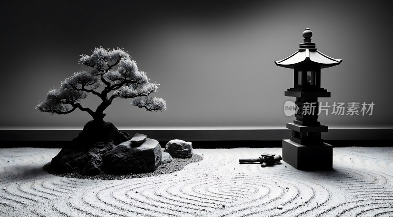 禅意小景盆景与石灯