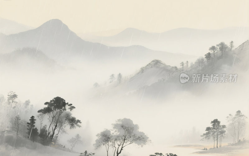 谷雨中国风山水插画