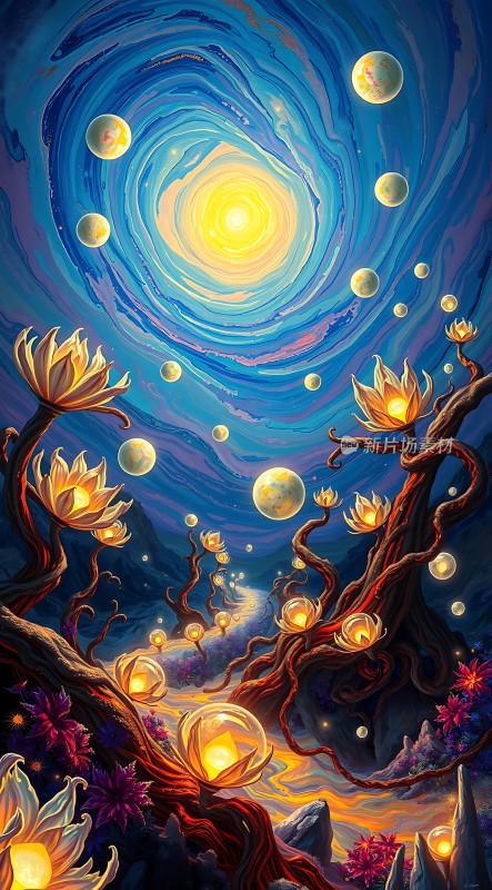 夜空下的梦幻花海