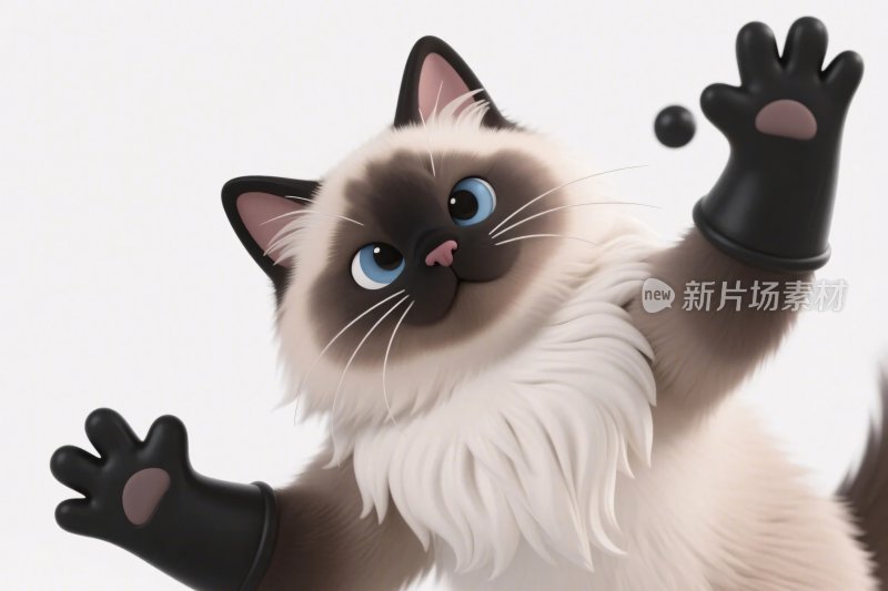 戴手套的暹罗猫插画