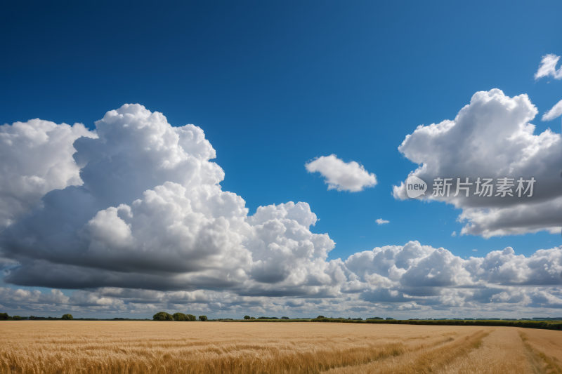 蓝天中央一片麦田高清风景风光图片