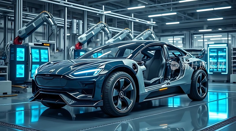 未来科技工厂中的智能汽车生产现场