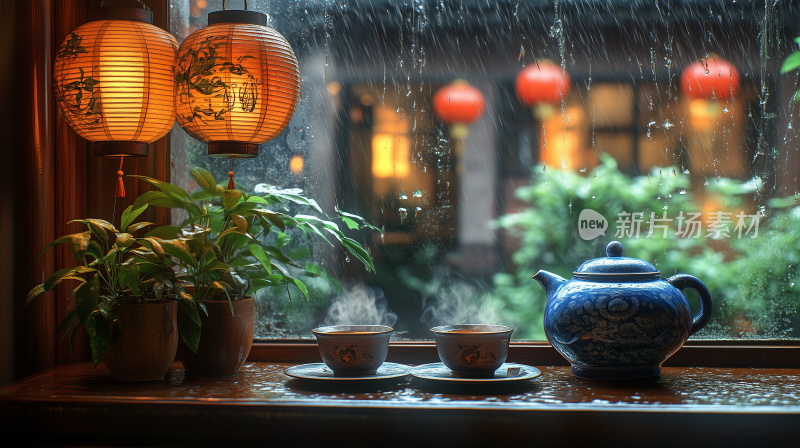 茶23雨中茶香 窗边雨景