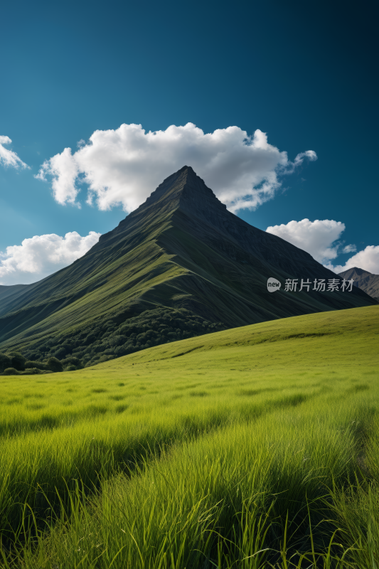 草地一座高山清风景图片