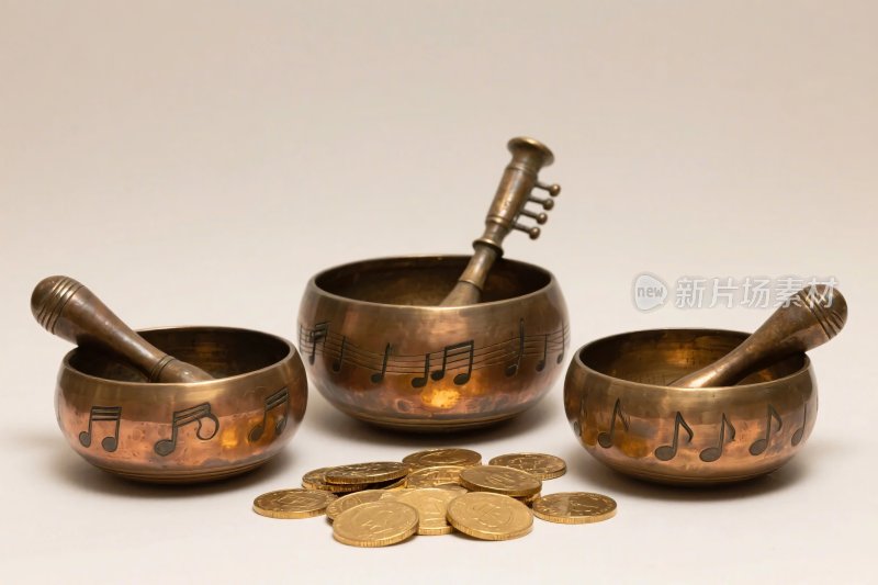 铜器钵与金币组合