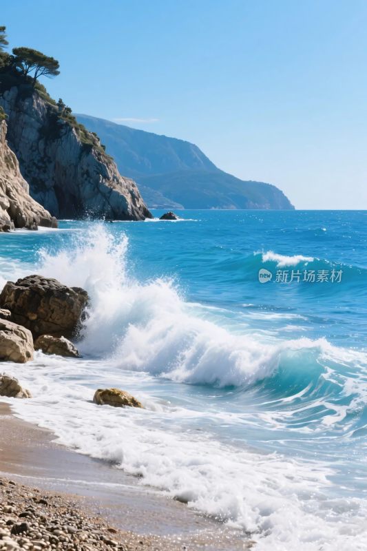 海边浪花与悬崖风景