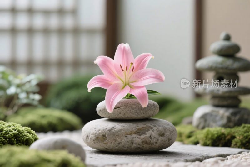 禅意石堆百合摆