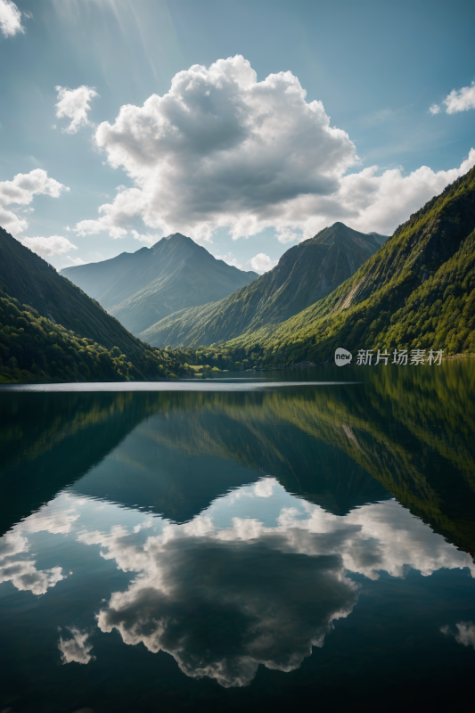 一个湖一座高山清风景摄影图片