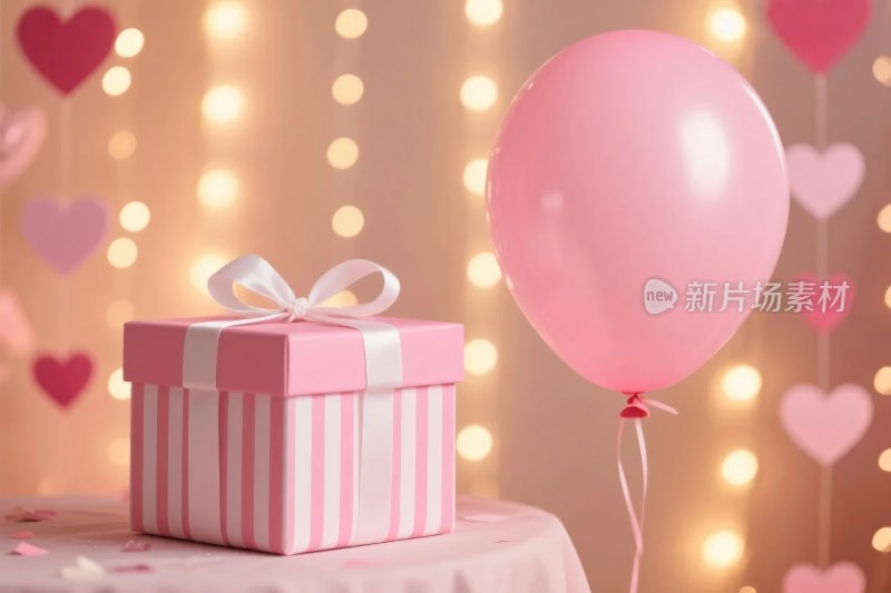 粉色礼盒气球温馨场景