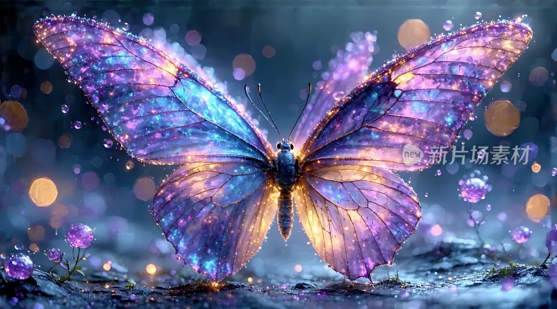 紫色蝴蝶翅膀上的光斑