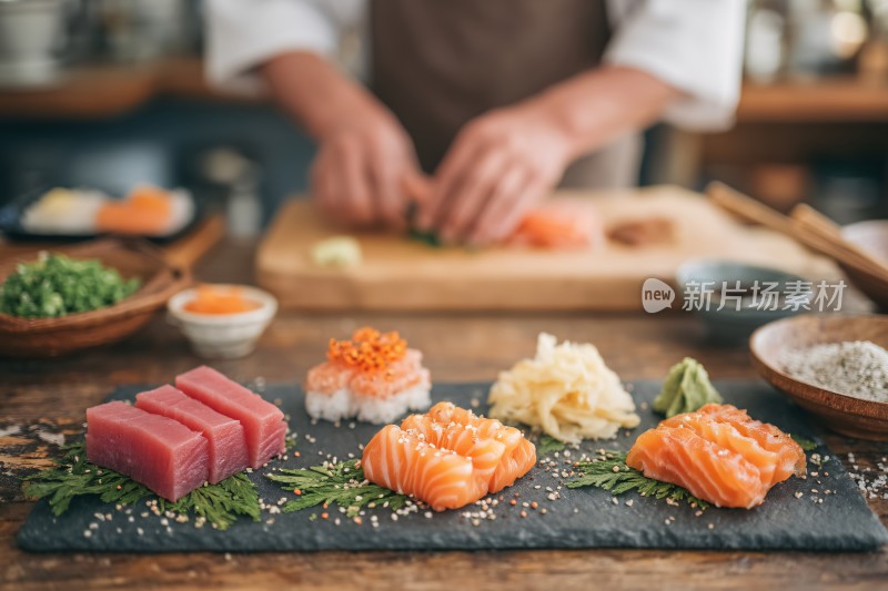 厨师制作美味寿司的场景