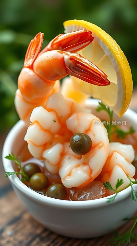 柠檬虾配橄榄和香菜