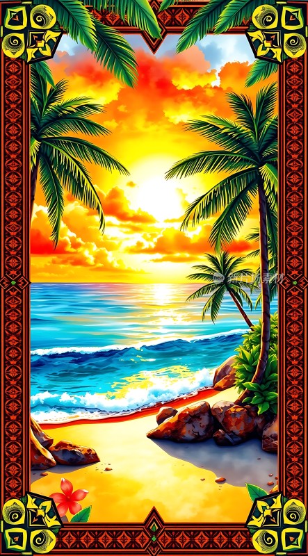 热带海滩日落美景