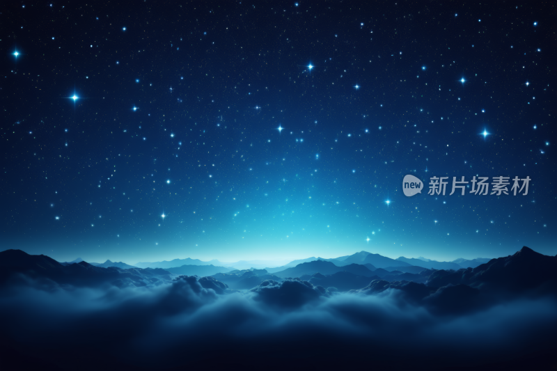 夜空有星星云彩和山脉高清背景纹理图片