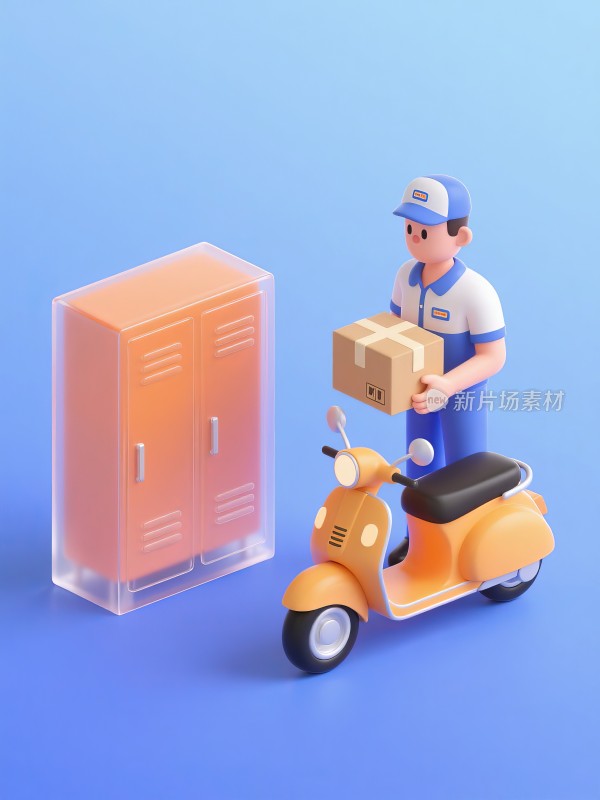 卡通快递员摩托车火车包裹物流配送上门
