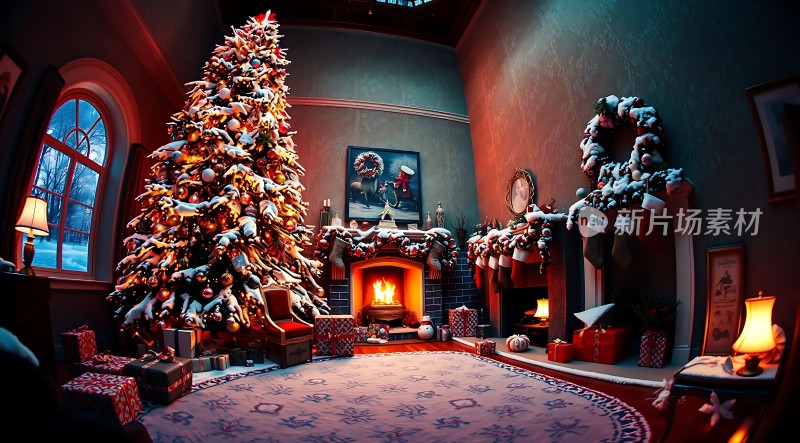 圣诞树下的温馨客厅