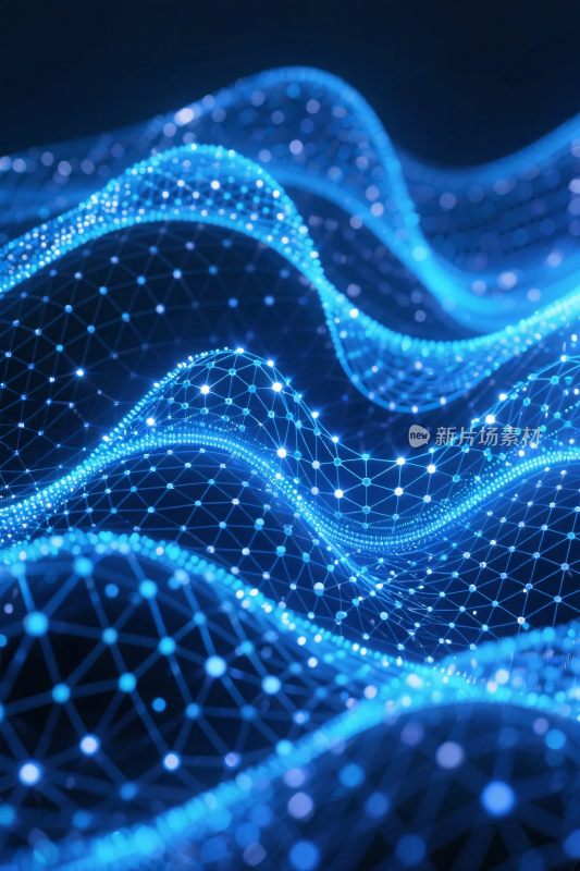 蓝色科技波浪插画