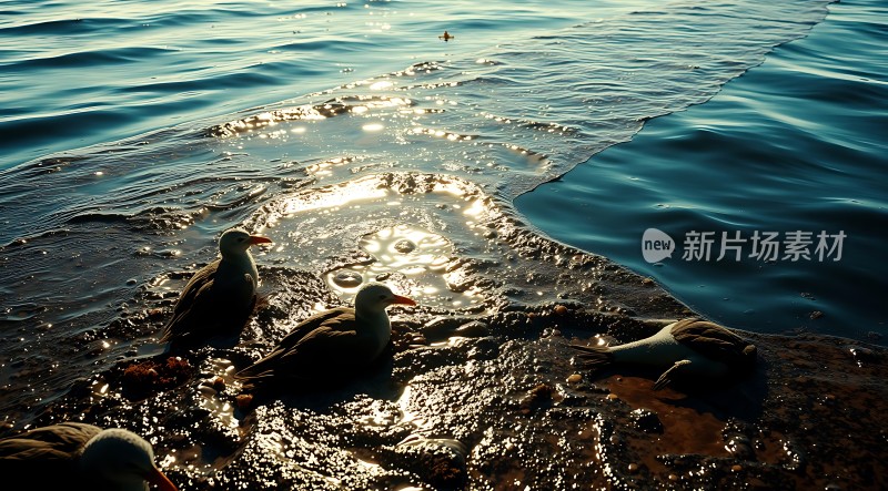 海鸥与阳光下的海洋