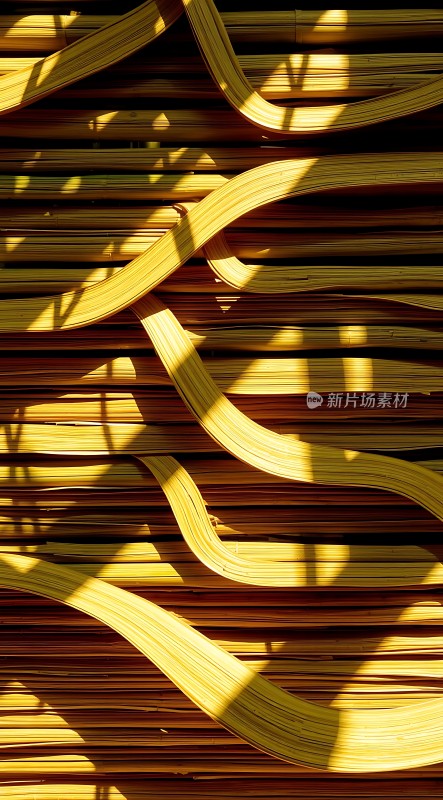 阳光下的金色竹条编织艺术
