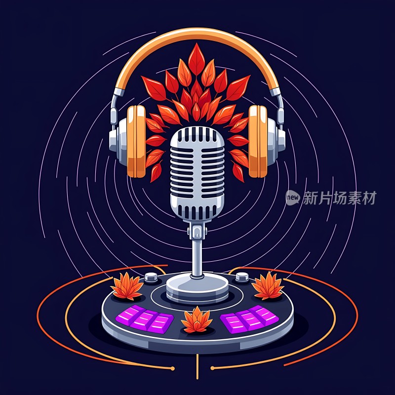 音乐之声耳机、麦克风与秋叶的结合