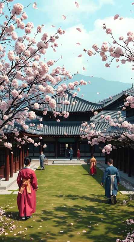 春日古院樱花落