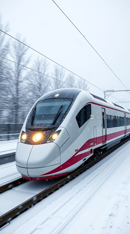 雪地高铁疾驰而过