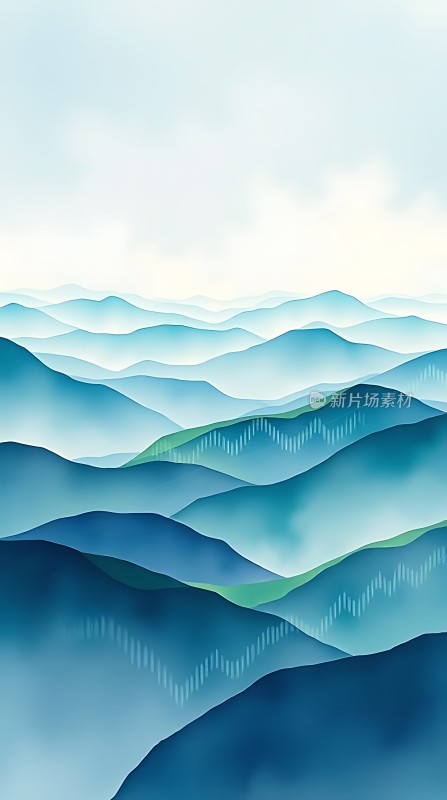 层层叠翠映蓝空山峦起伏显生机