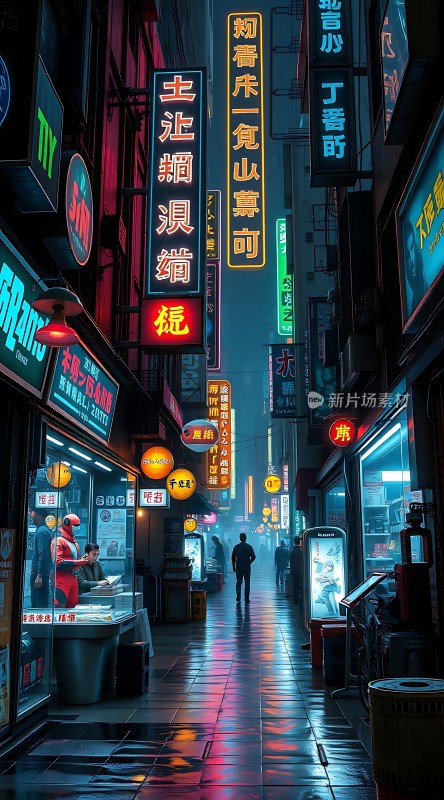 霓虹灯下的繁华街道